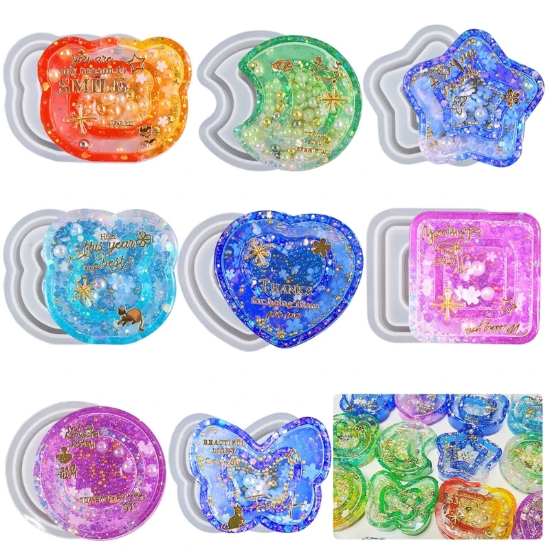Resin Shaker Molds Set with 10 Seal Films Moon Star Bear Silicone Mold Keychain Necklace Pendant Epoxy Mold DIY