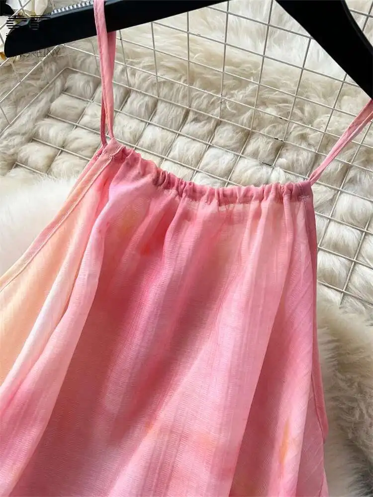 BabYoung Summer Vacation Two Piece Sets 2025 French Style Sexy Halter Camis Elastic Waist Skirt Women Gentle Print Beach Suits