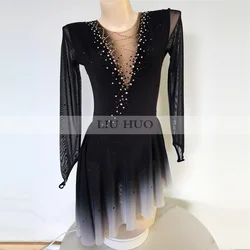 LIUHUO Ice Dance Figure Skating Dress Women Adult Girl Teens Customize Costume Performance Competition Leotard Black BD1733