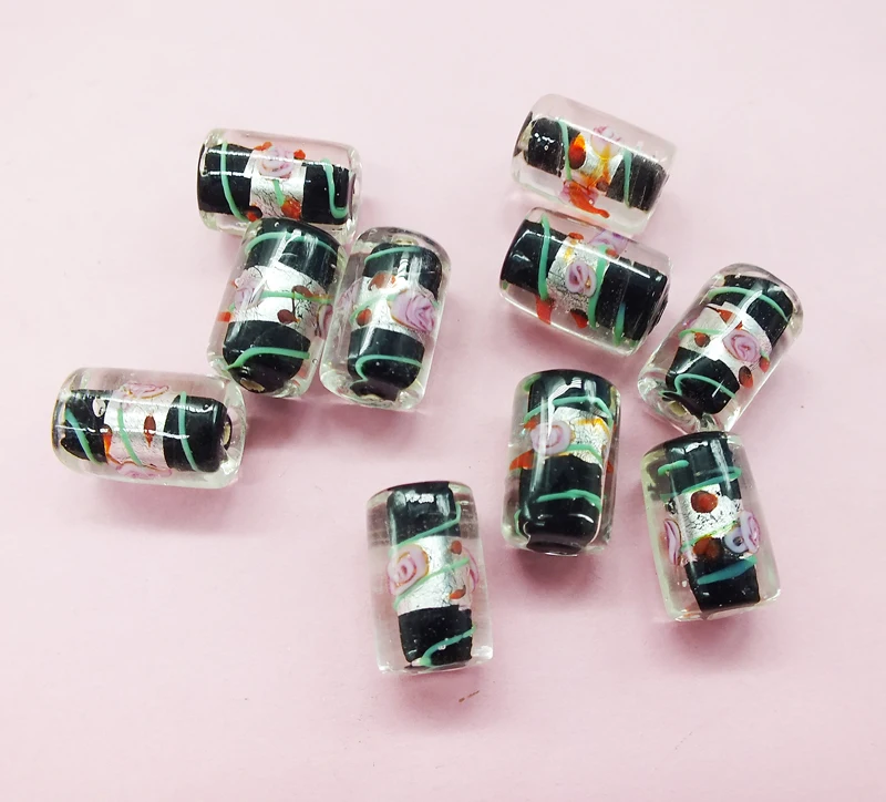 50PCS  classic  Glass Color-Lined Foil Heart Beads (12X18MM)
