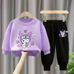 Sanrio Kuromi Printed Girl's Sweatshirts Sets Children's Casual Pullovers Pants Two Piece Kids Tracksuits Teen Girls Sport Suits