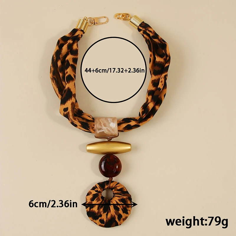 EILIECK Exaggerated Geometric Resin Pendant Necklace For Women Fashion Vintage Leopard-Print Scarf Collarbone Chain Unique Gift