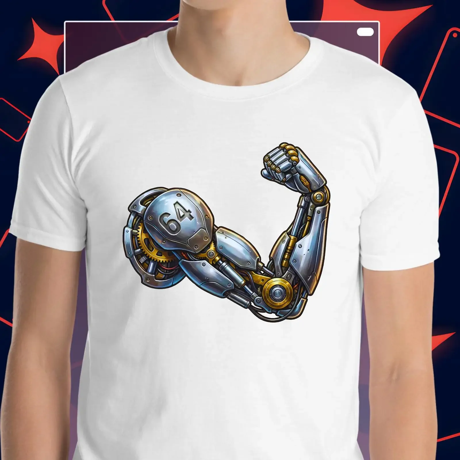 Robot Arm 64 bit Processor T Shirt for Software Engineers Developers AI Coders vintage Washed graphic Unisex Casual Stretched