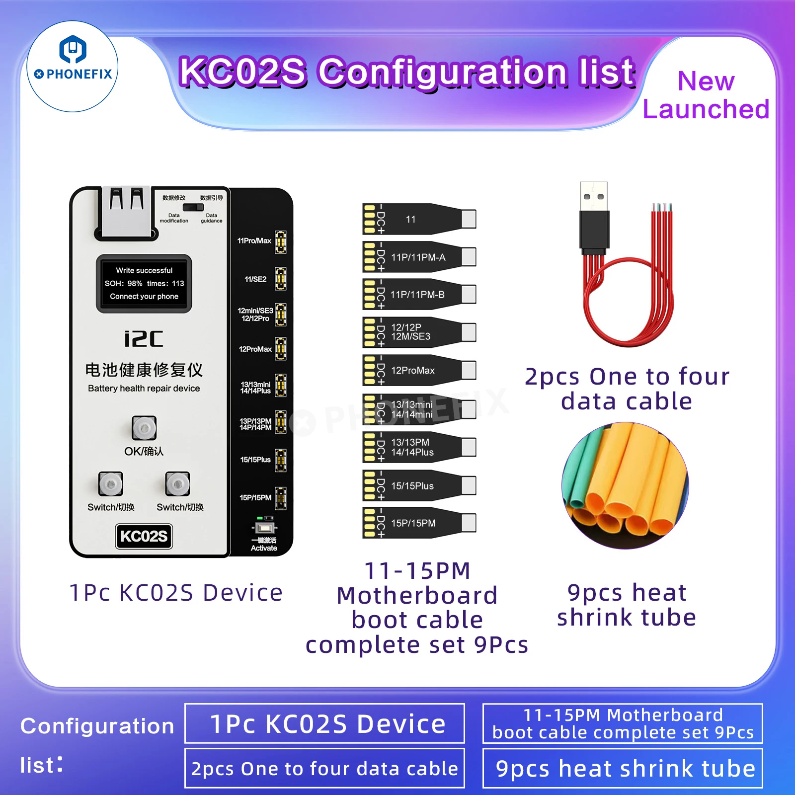 i2C KC02S Battery Life Pop-up Tester For iPhone 11 -15 PRO MAX One Click Activation Batch Modification Mode Solve Pop-up Issues