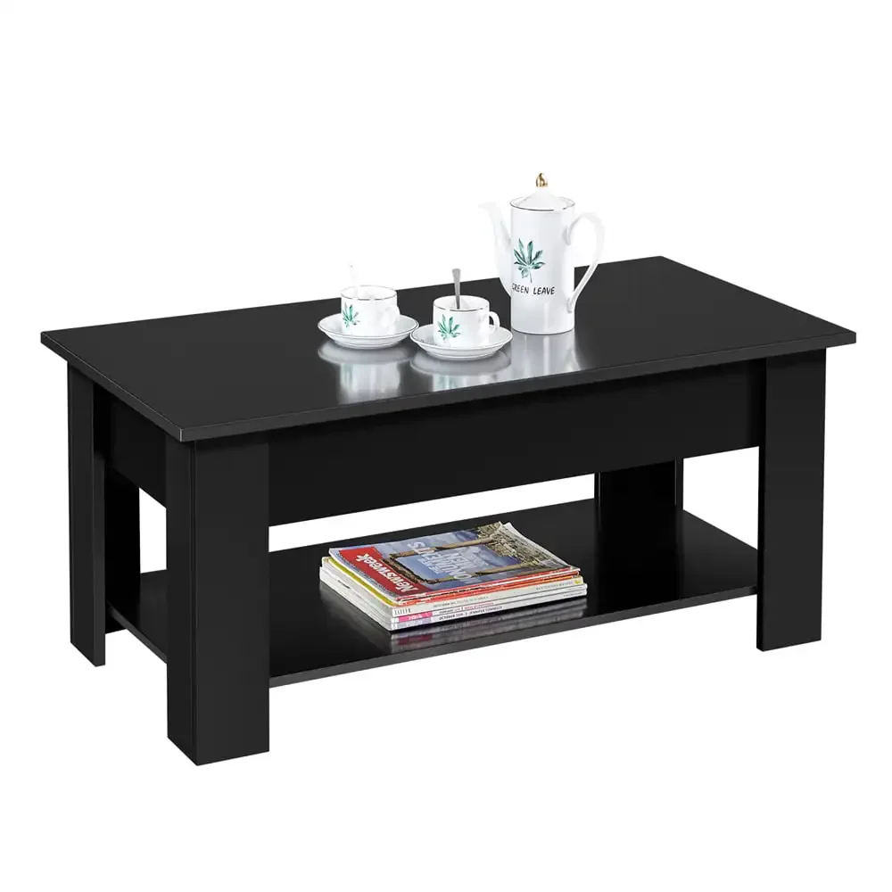 

Modern 38.6" Wood Lift Top Coffee Table with Lower Shelf, Black Living Room Table Wooden Dining Table