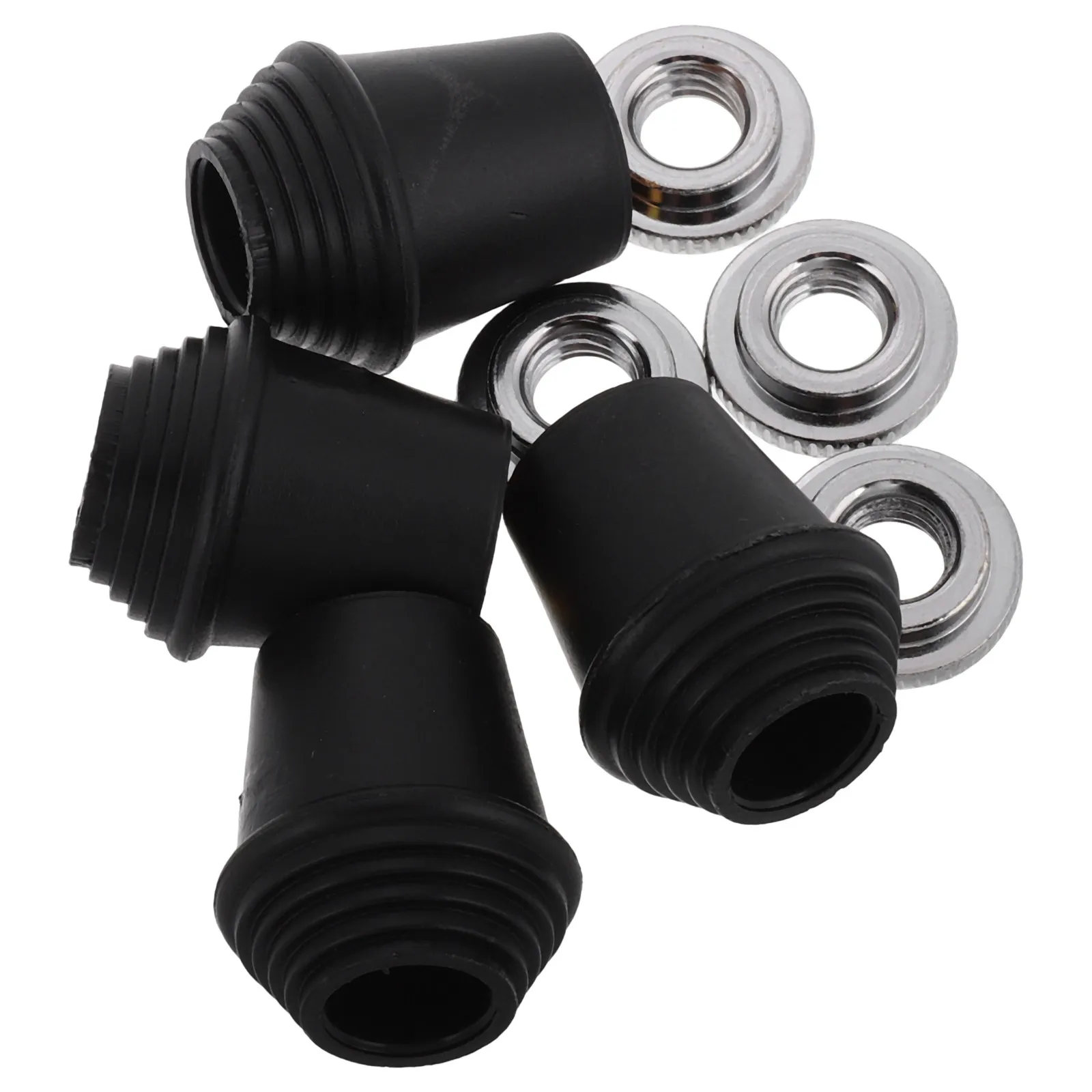 4Pcs Threaded Rubber Feet for Bass Drum Leg Stands Stable Shock Absorption Locking Nuts Portable Lightweight Drum Hardware