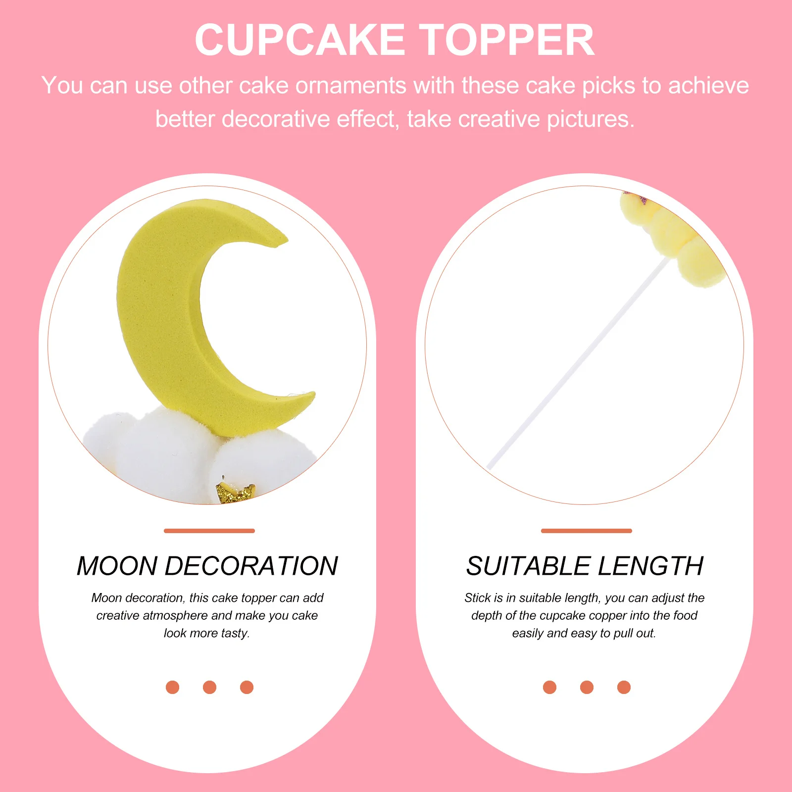 

10Pcs Moon Cake Toppers Adjustable Length Stick for Festival Cake Decoration and Party Use Cupcake Topper Dessert Topper