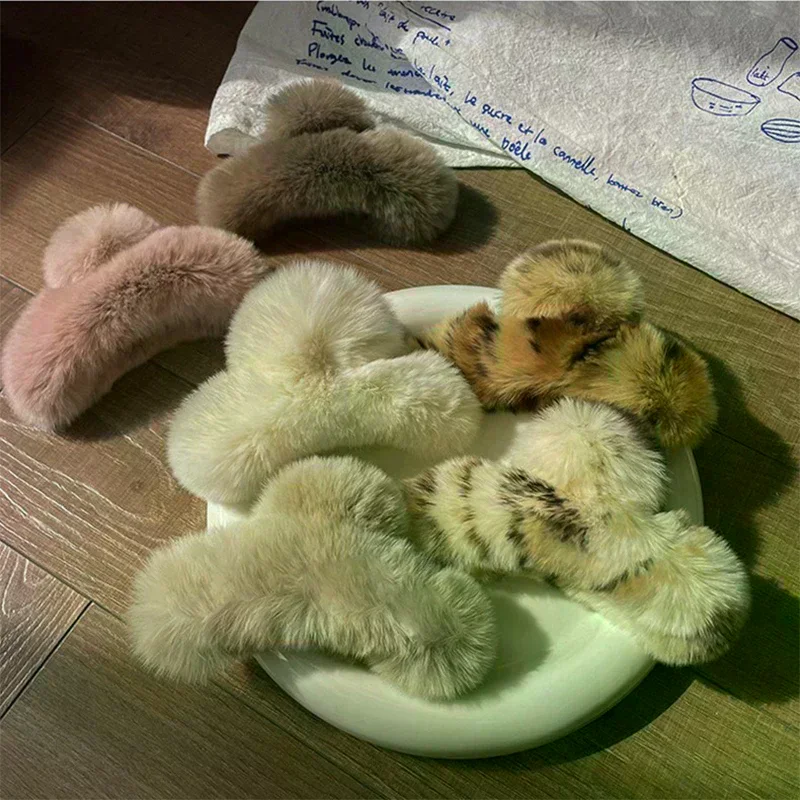 /YOV/Faux Fur Hair Claw Rabbit Hair Hairpins Plush Hair Clip Barrette Crab Headwear For Women Girls Hair Accessories Winter