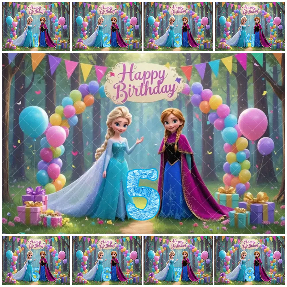 

Disney Frozen Anna Elsa Princess Theme Party Decorations Customized Number Backdrop Girl Gifts Baby Shower Supplies Photo Props