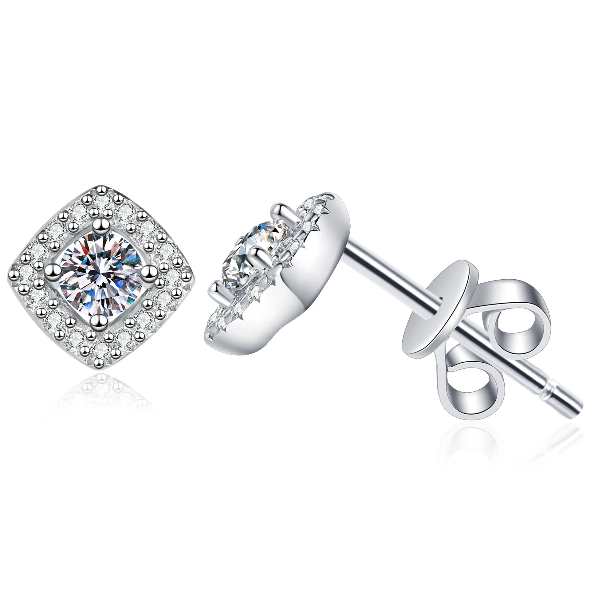 

LioraGem Small Sugar Cube Moissanite Stud Earrings for Women, Delicate Square Earrings Full of Diamonds Platinum PT950 Stamp