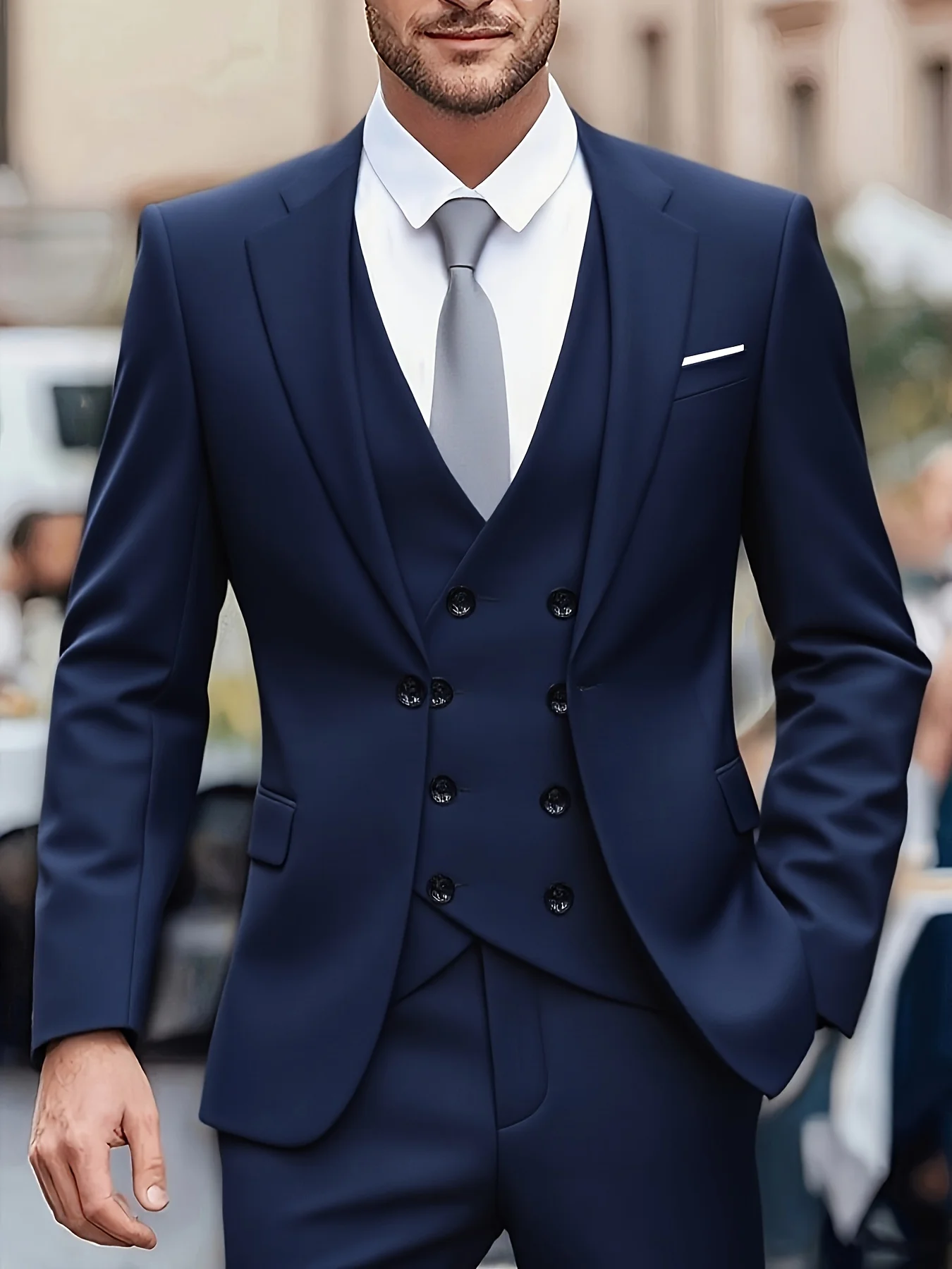 

Men's 3-piece suit, green fruit collar, large suit, suit pants, formal tie, wedding dress, vest, work uniform, holiday gift.