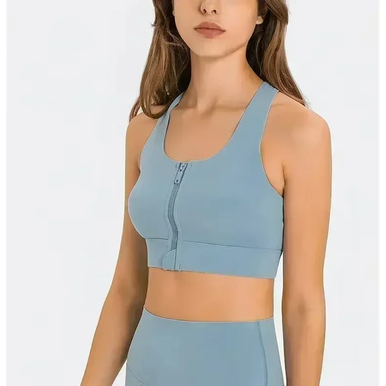 

Lemon Yoga Sports Bras Tops for Women Front Zipper High Support Plain Naked Feel Back Racerback Push Up Bra Gym Workout Crop Top