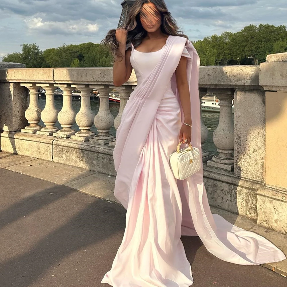 Elegant and Delicate Solid Color Pink Satin Evening Dresses Straight Floor Length Strapless Custom Made Saudi Arabia Celebrity