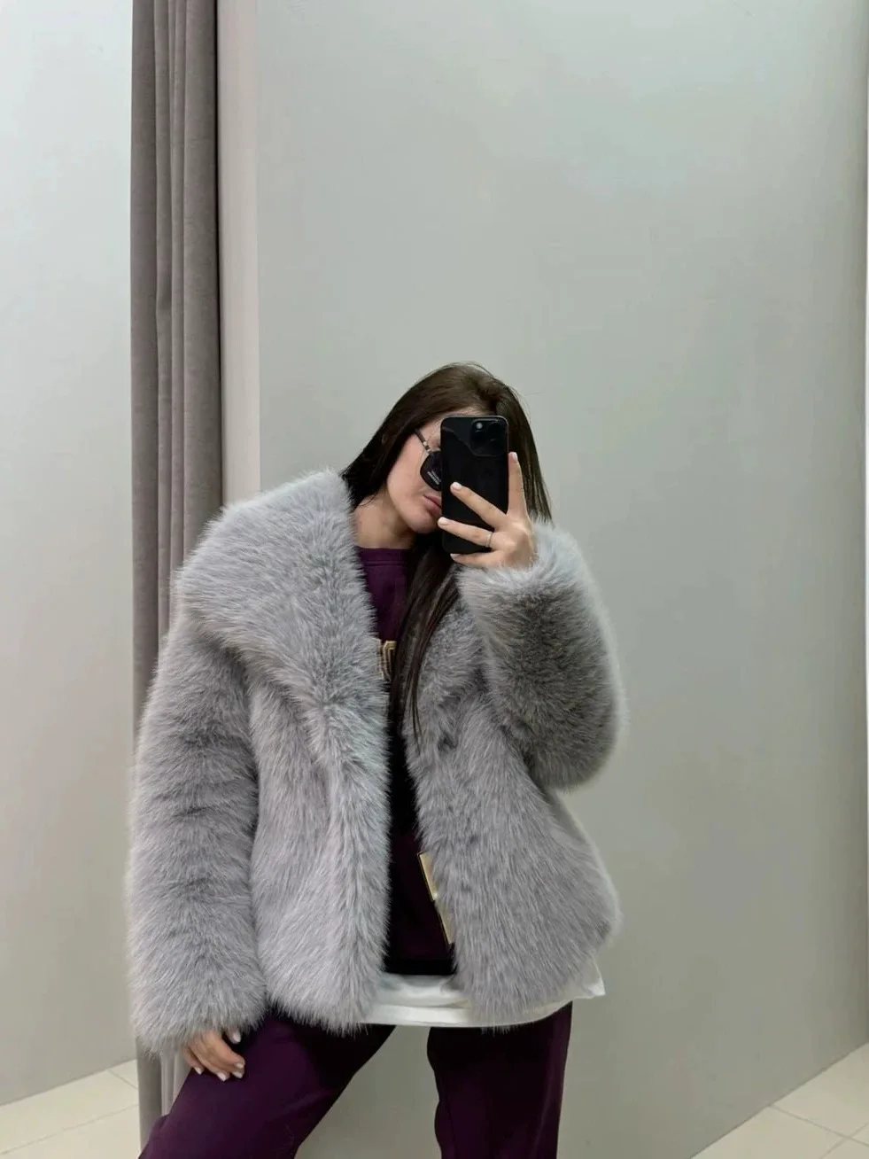 Soft Thick Big Collar Fox Fur Coat Medium to Long Loose Faux Fur Jacket for Women Elegant Winter Outerwear