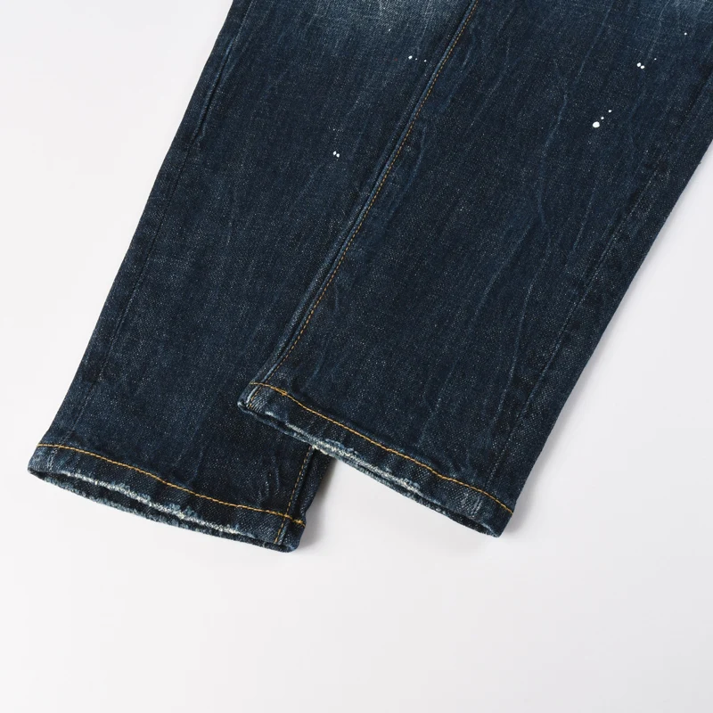 

Street Designer Fashion Men Jeans High Quality Retro Vintage Blue Stretch Slim Fit Painted Ripped Jeans Men Brand Denim Pants