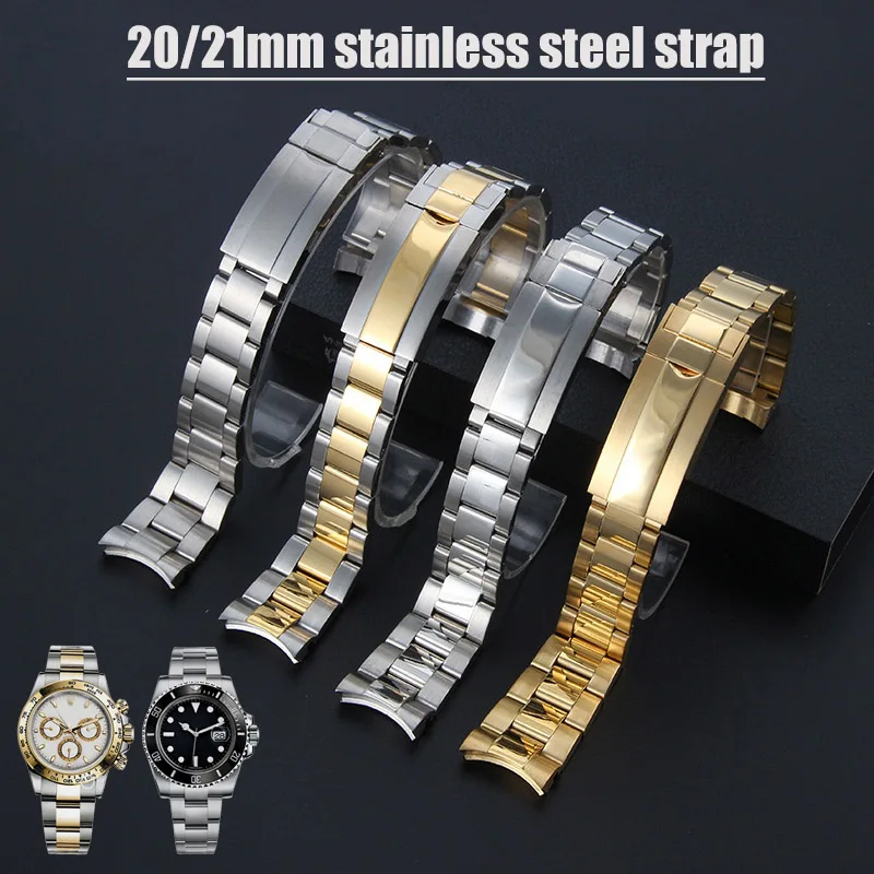 

20mm 21mm Stainless Steel watch Strap for Rolex Submariner Water Ghost watchband Universal Bracelet Accessories Wristband