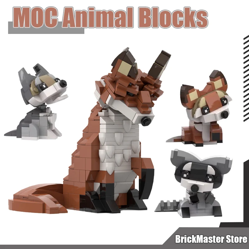 MOC Animal Series Assemble Small Particles Building Blocks Red Fox Wolf Raccoon Model Zoo DIY MOC-97102 Bricks Children Toy Gift