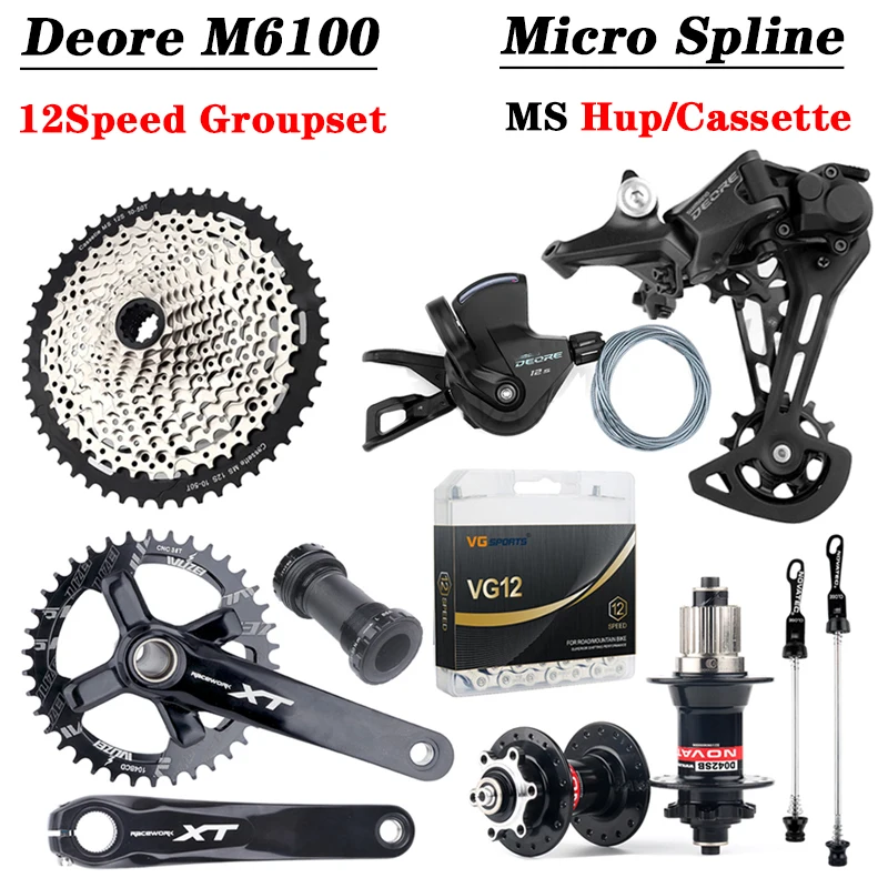 

Deore M6100 MTB Bicycle Derailleur Shift 1X12 Speed Groupset MS Cassette 12S 50/52T Crankset Chain Hub 6 Claws Micro Spline K7