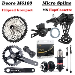 Deore M6100 MTB Bicycle Derailleur Shift 1X12 Speed Groupset MS Cassette 12S 50/52T Crankset Chain Hub 6 Claws Micro Spline K7