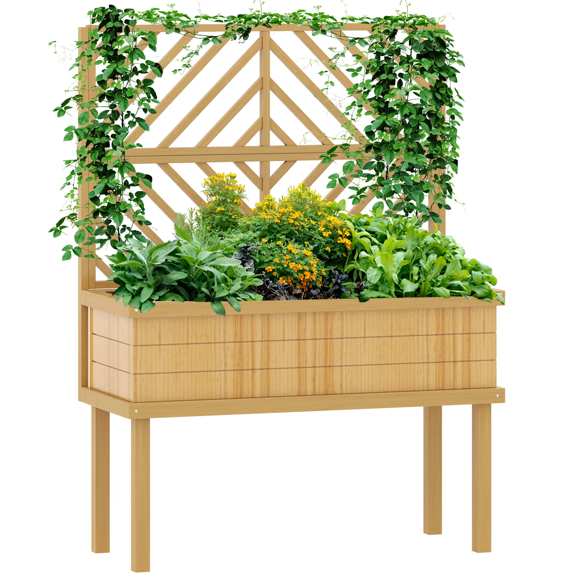 Raised Garden Bed with Climbing Plant Support, Natural Color