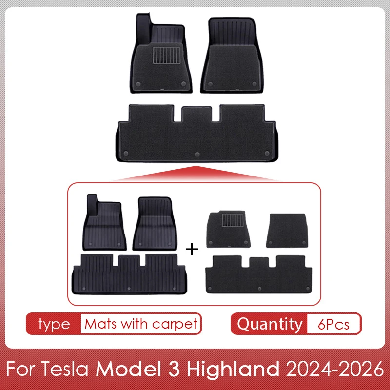 Bodenmatte mit Teppich für Tesla Model 3 Highland 2026 Zubehör Wasserdichter TPE-Bodenbelag für Tesla Model 3 Highland 2025