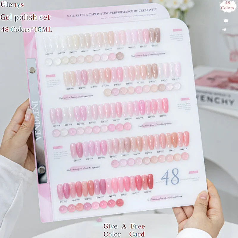 Glenys 48 Color Nail Polish Gel All Network Popular Pink Tender Whitening Soaking Gel Nail Shop Special Nail Art Clearcoat Set