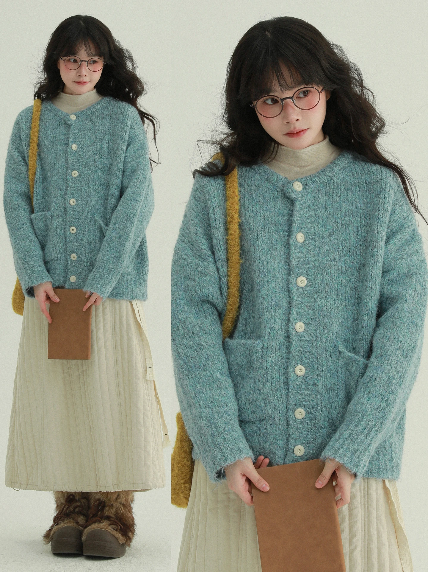 

Редкий зимний вязаный кардиган на пуговицах, мягкий, уютный, в смешанных цветах, бежевый, повседневный, утолщенный, из смесовой полиэстер-шерстяной ткани