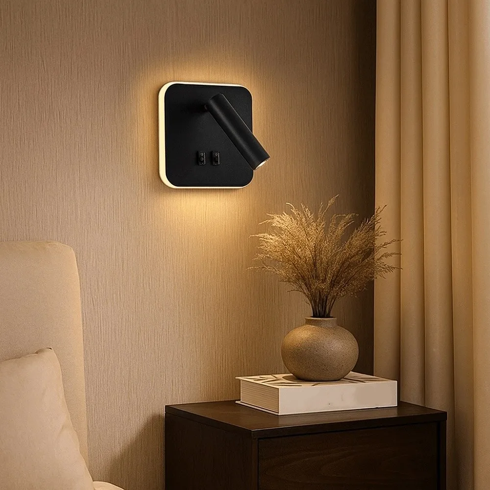 

Dual Switch LED Wall Light 350 Degree Rotating Wall Mounted Rotating Light Square Dimmable Reading Wall Lamp Bedhead Area