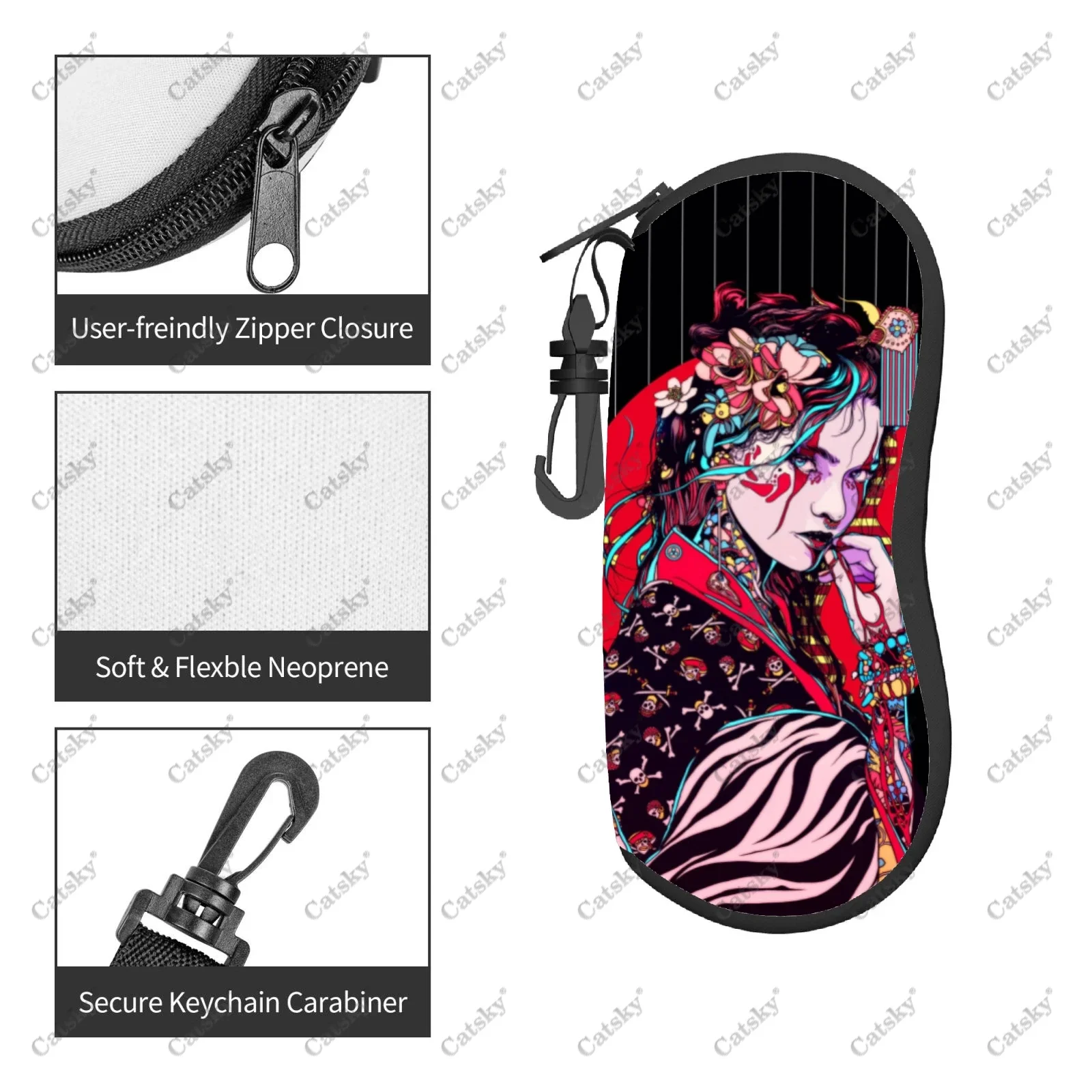 Samurai geisha Glasses Case Printed Travel Zipper Sunglasses Bag Pattern Classic Men's and Women's Storage Glasses Bag