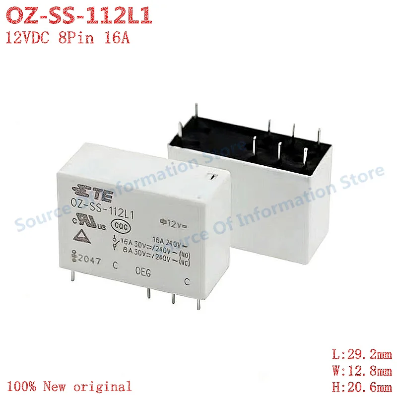 

5Pcs OZ-SS-112L1 TE Power Relay 12V 8Pin 16A 100% New