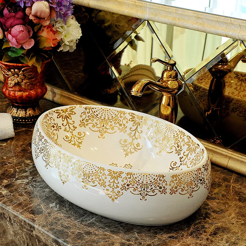 

Porcelain China vessel sink Handmade Ceramic wash basin Lavobo Round Countertop bathroom sink modern wash basin oval