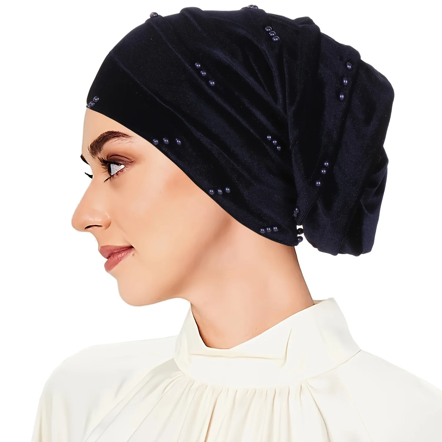 Classic Velvet Turbans For Women Vintage Solid Color Pleated Head Wraps Elastic Head Scarf Casual Chemo Cap Ramadan Hats