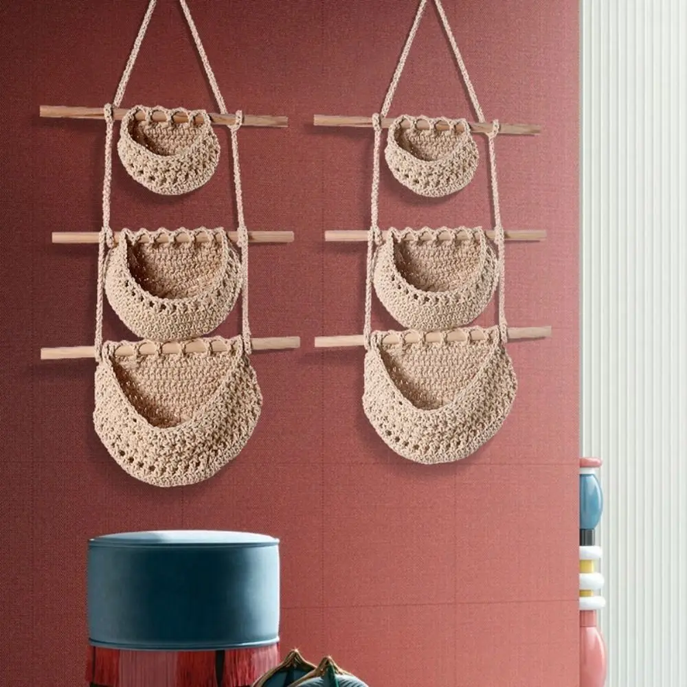Cestini per frutta appesi in corda di cotone resistente, fatti a mano, eleganti, con tasca in rete per frutta, semplice armadio per riporre oggetti vari