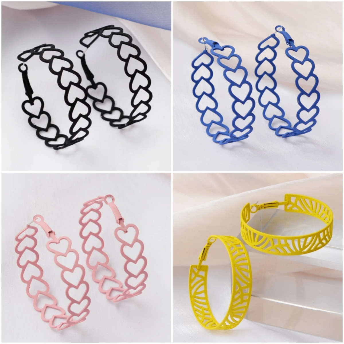 Trendy Round Circle Hoop Earrings with Hollow Out Love Heart Pattern Irregular Geometric Patterns Punk Statement Earring Jewelry