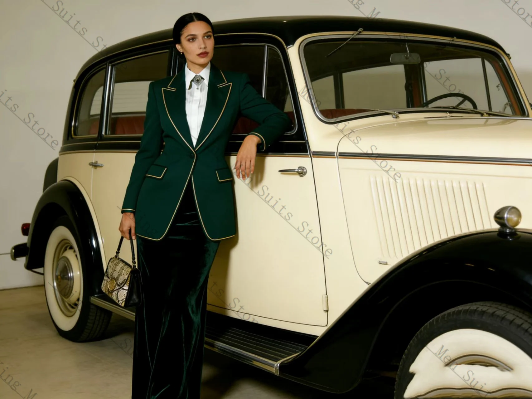 

Spring Green Women Suit Set 2 Pcs Blazer+Pants Trousers Cotton Customized Formal Office Wedding Tuxedos Coat Prom Jacket