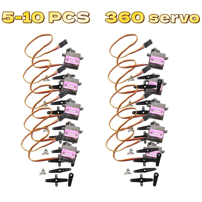 5/10 Pcs MG90S 360 Metal Gear 9g Servo SG90 Upgraded Version for RC Helicopter Plane Boat Car Trex 450 RC Robot - All Metal Gear
