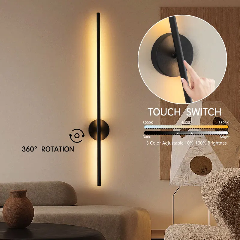Minimalistyczne lampy dotykowe z regulacją jasności, oświetlenie LED do wnętrz, 360° ° Obracalne lampy ścienne LED do sypialni, z funkcją regulacji jasności, kinkiety do korytarza.