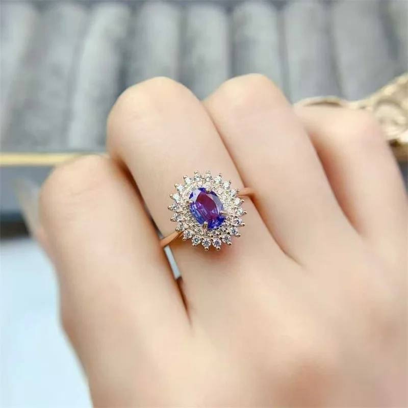 

New Natural Tanzanite Ring, 925 Silver Women's Ring, Simple and Fashionable, Daily Wear
