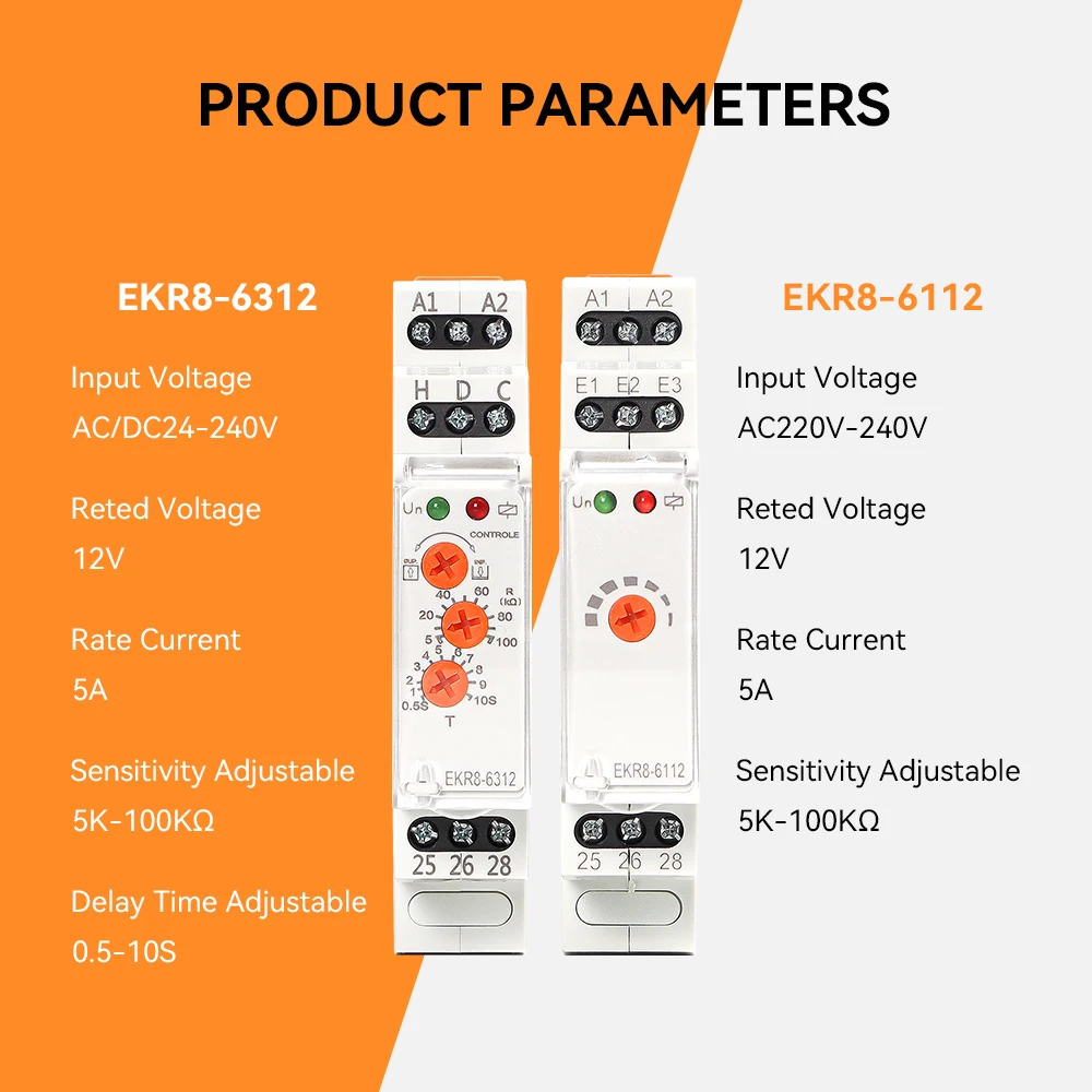 ETEK Floatless Water Level Relay Switch Electronic Liquid Level Controller 5A  AC 220V  SPDT 12V EKR8