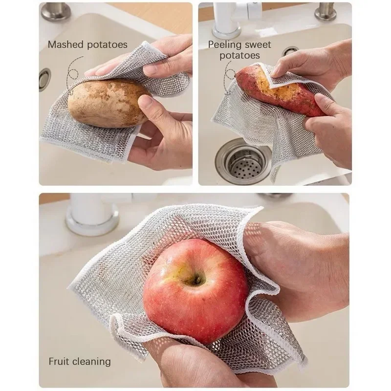 Non stick coated scratch resistant steel wire dishwashing cloth can replace steel wire ball dishwashing towels in the kitchen image 5
