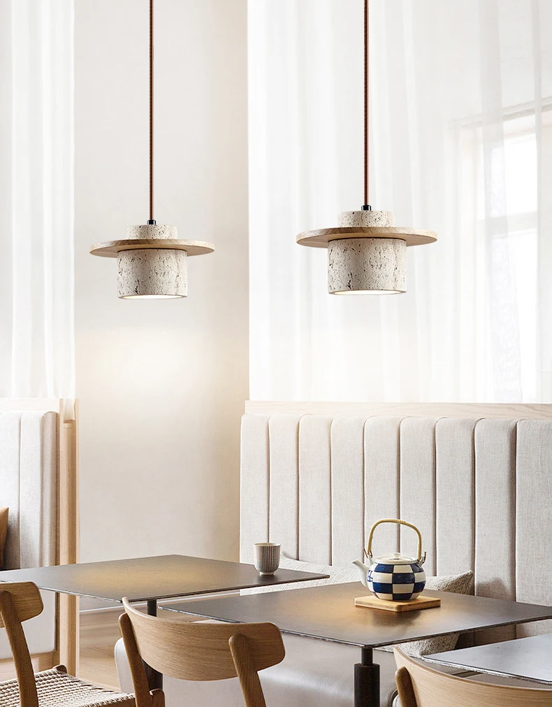 Stone Pendant Light Round Wood