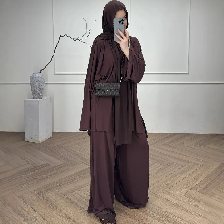 

Eid 2 Piece Set Women Top Wide Leg Pants Suit Morocco Dubai Islam Blouse Trousers Ensemble Modest Muslim Ramadan Arabic Outfits