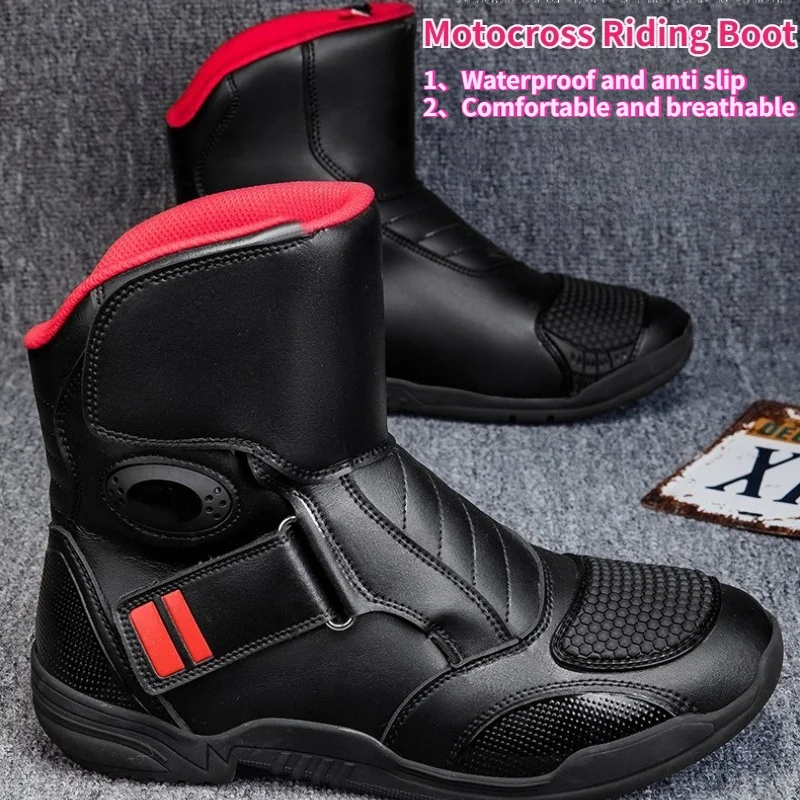

Men's Motorcycle Boots Outdoor Waterproof Motocross Riding Boot Motorbike Shoes Breathable Anti-slip Motos Protective Boots