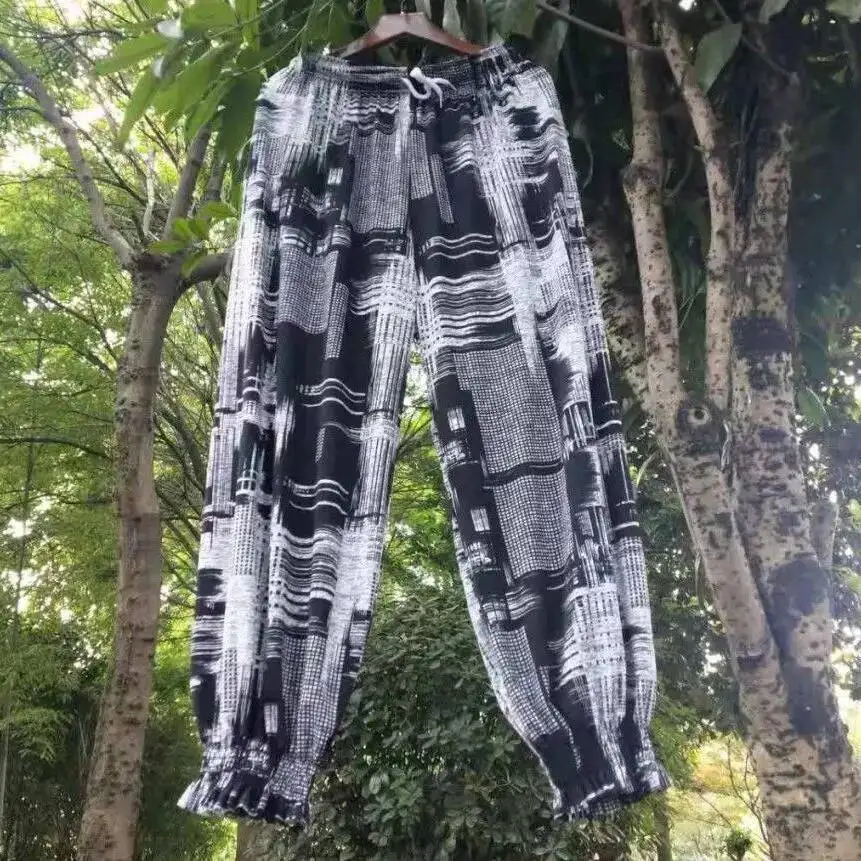 Women Harem Pants 2025 Summer Casual Vintage Printed Beach Pants Elastic High Waist  Fashion Loose Female Cropped Trousers