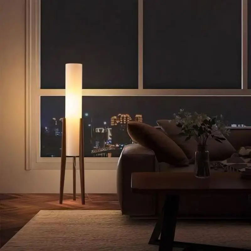 

Nordic Retro Wooden Floor Lamps LED Fabric Lampshade Living Room Study Bedroom Hotel Atmosphere Standing Lights Home Decoration