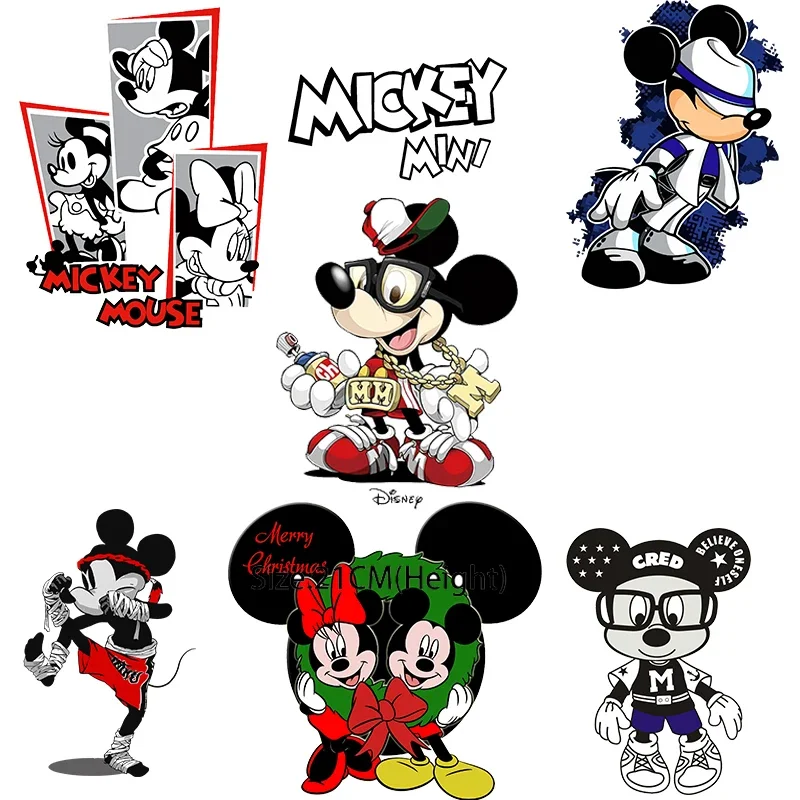 Mickey Mouse Iron-on Transfers for Clothing DIY Thermal Stickers for T-Shirts Appliques Heat Transfer Vinyl Patch for Clothes