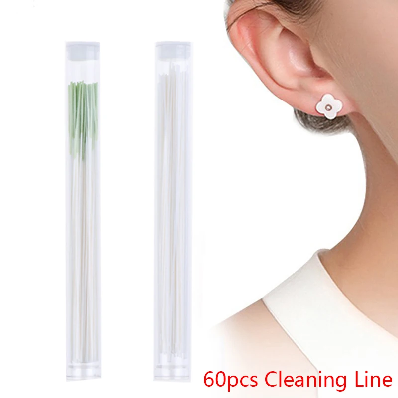 60pcs 10cm Ear Hole Cleaning Line Disposable Earrings Hole Cleaner Piercing Aftercare Sterilization Disinfection Ear Wires