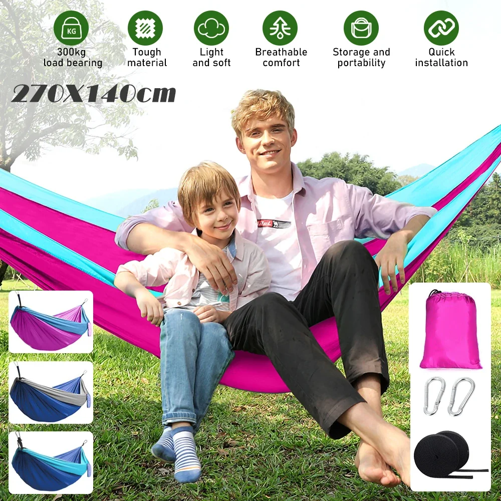 

270x140cm Portable Hammocks Nylon Color Parachute Hanging Swing Single and Double Size Outdoor Camping Hiking Garden Hammock