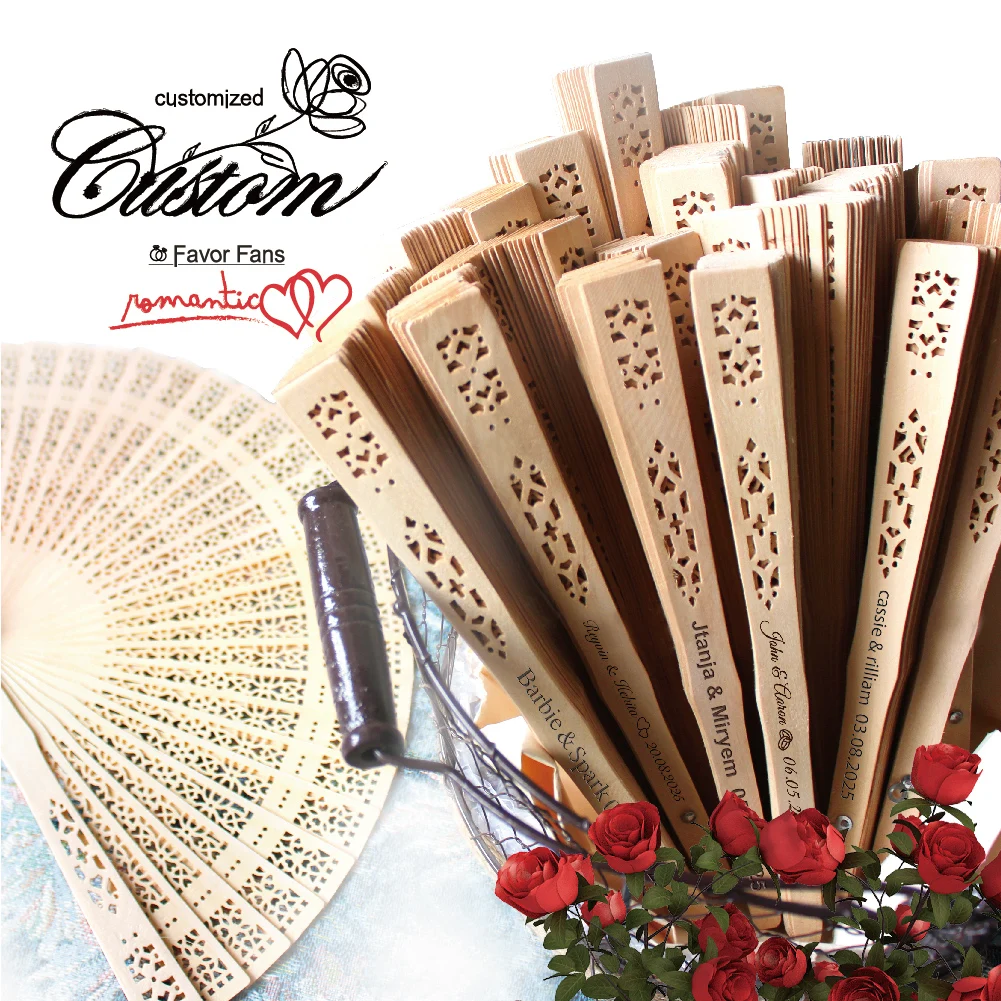 20//30/40/50Psc Personalized Wooden Wedding Favors and Guest Gifts Sandalwood Folding Fan Party Decoration Bridal Fan Gift