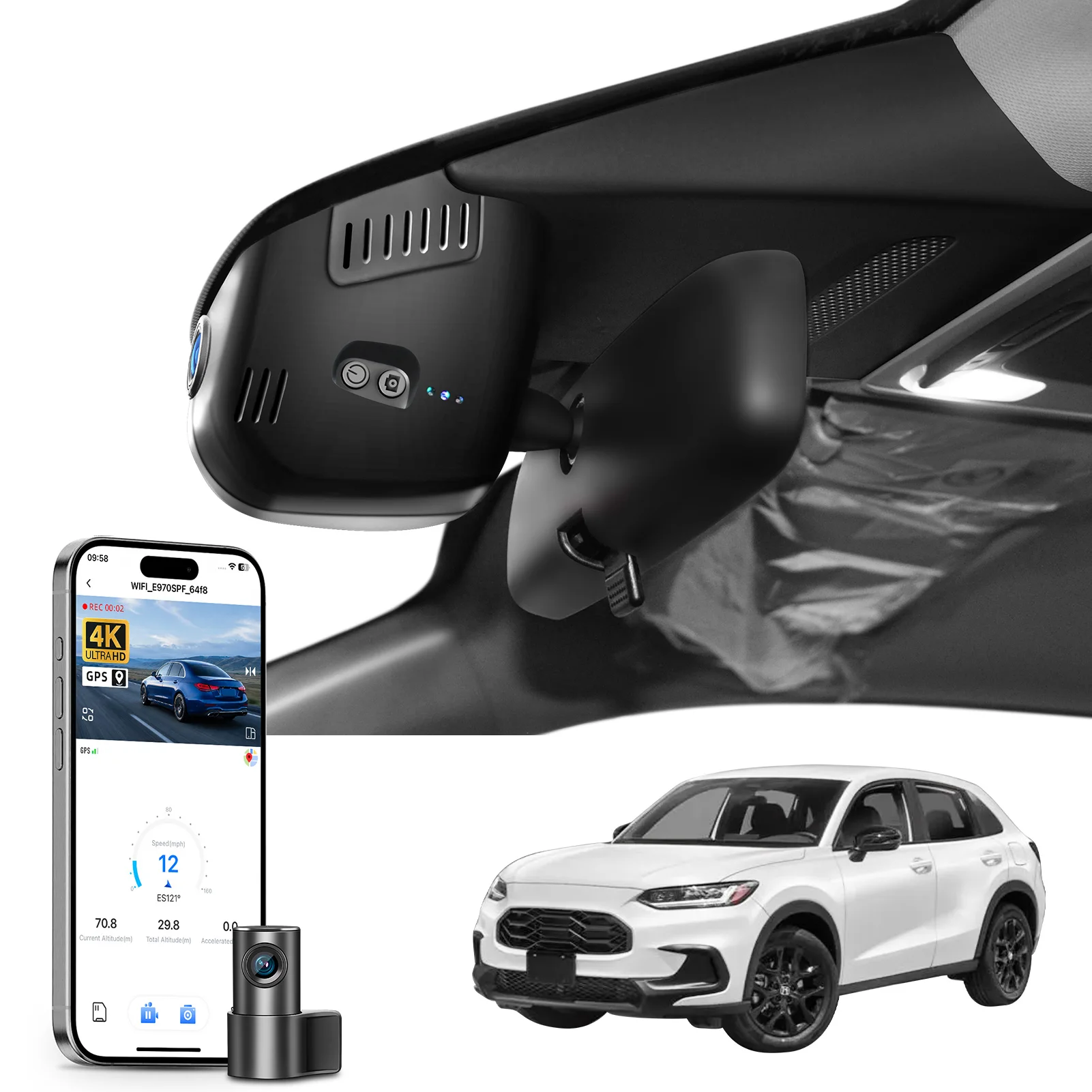 Cámara para Auto Mangoal 4K Dedicada para Honda HRV RV y Honda HRV RU, 2016-2026, con WiFi, GPS y Aplicación, Plug and Play